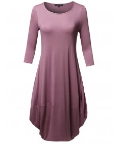 Women's Casual 3/4 Sleeve Bubble Midi Dress with Pocket Made in USA