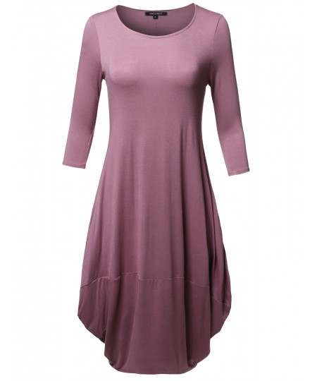 Women's Casual 3/4 Sleeve Bubble Midi Dress with Pocket Made in USA