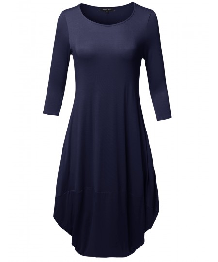 Women's Casual 3/4 Sleeve Bubble Midi Dress with Pocket Made in USA