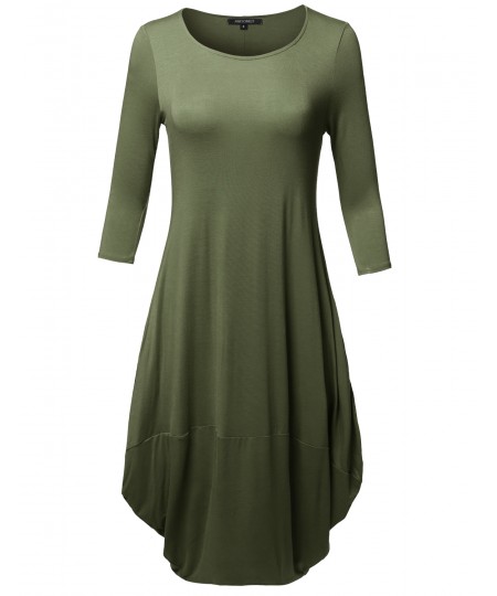 Women's Casual 3/4 Sleeve Bubble Midi Dress with Pocket Made in USA