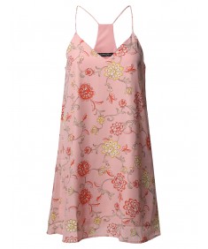 Women's Summer Floral Strappy Lined Chiffon Mini Slip Cocktail Dress