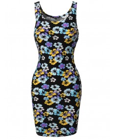 Women's Lightweight Soft Stretch Floral Sleeveless Bodycon Mini Dress