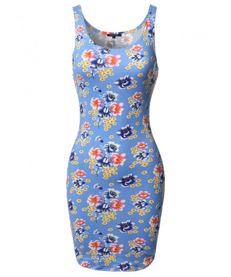 Women's Lightweight Soft Stretch Floral Sleeveless Bodycon Mini Dress