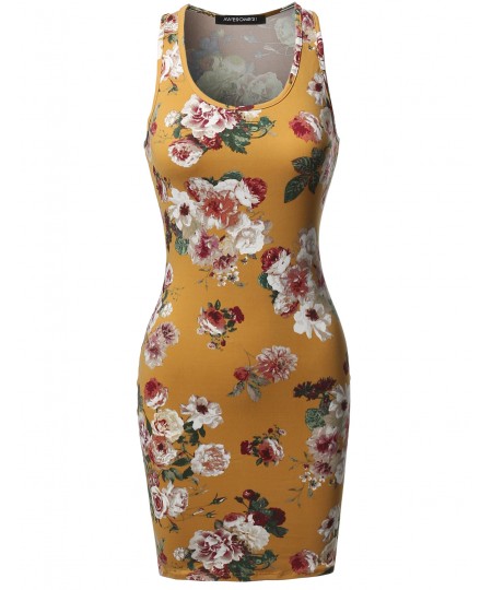Women's Casual Floral Fitted Sleeveless Racerback Bodycon Mini Dress