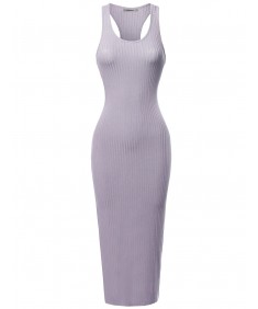 Women's Solid Soft Stretch Ribbed Sleeveless Racerback Midi Bodycon Dress