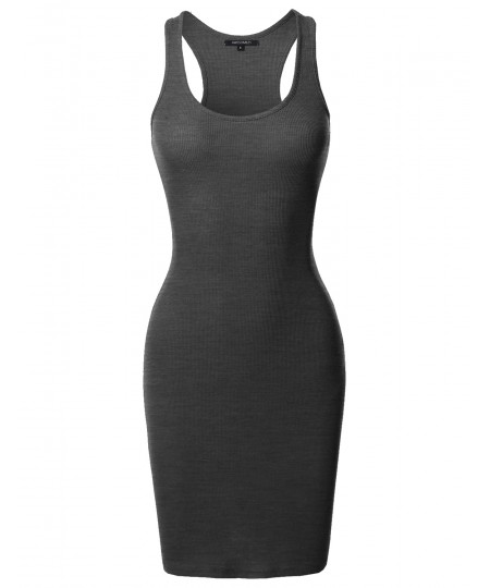 Women's Solid Basic Sleeveless Fitted Ribbed Mini Dress 