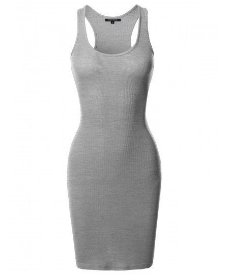 Women's Solid Basic Sleeveless Fitted Ribbed Mini Dress 