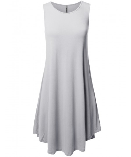Women's Solid Premium Fabric Round Neck Sleeveless Round Hem Dress with Side Pocket