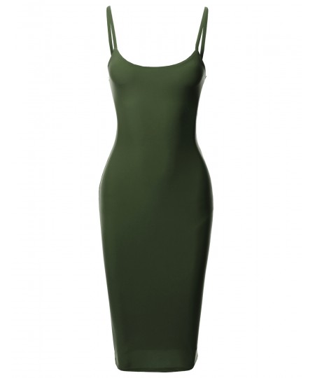 Women's Solid Spaghetti Strap Body-Con Midi Dress - Made in USA