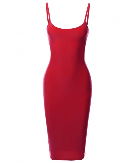 Women's Solid Spaghetti Strap Body-Con Midi Dress - Made in USA