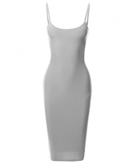 Women's Solid Spaghetti Strap Body-Con Midi Dress - Made in USA