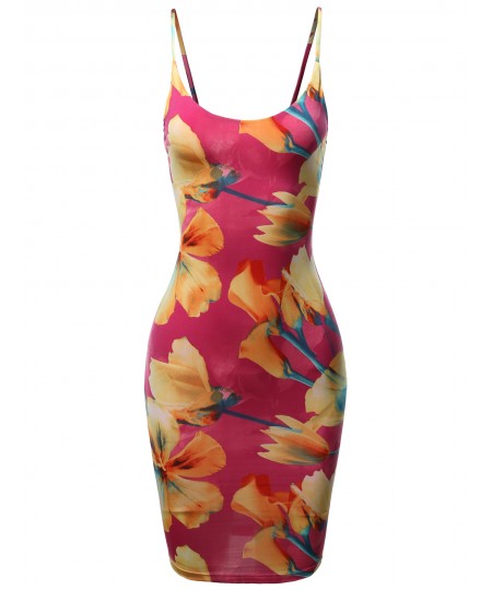 Women's Floral Spaghetti Strap Body-Con Midi Dress - Made In USA