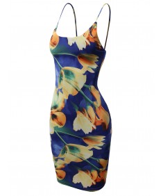 Women's Floral Spaghetti Strap Body-Con Midi Dress - Made In USA