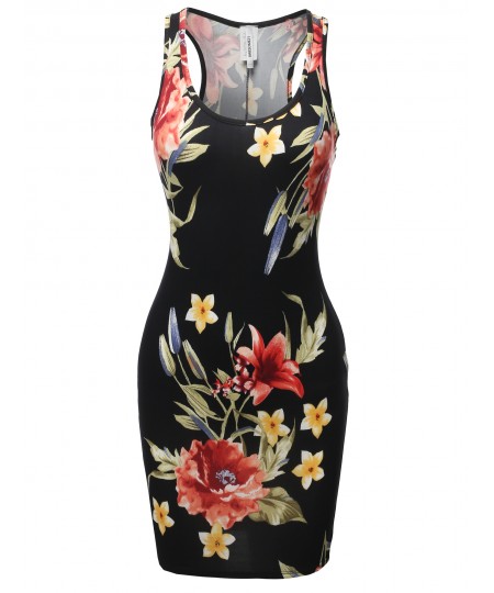 Women's Floral or Camouflage Printed Sexy Body-Con Racer-Back Mini Dress