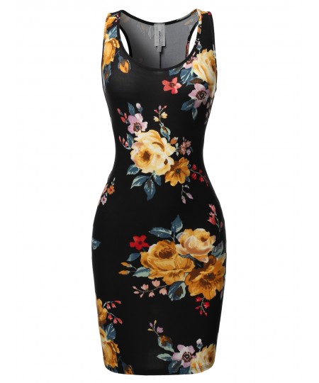 Women's Floral or Camouflage Printed Sexy Body-Con Racer-Back Mini Dress