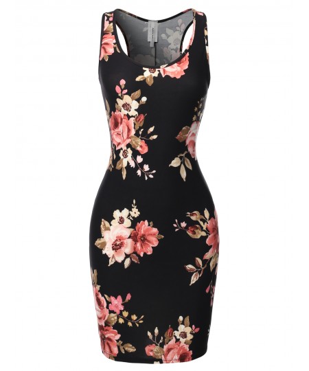 Women's Floral or Camouflage Printed Sexy Body-Con Racer-Back Mini Dress