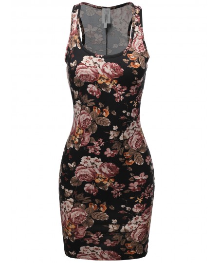 Women's Floral or Camouflage Printed Sexy Body-Con Racer-Back Mini Dress