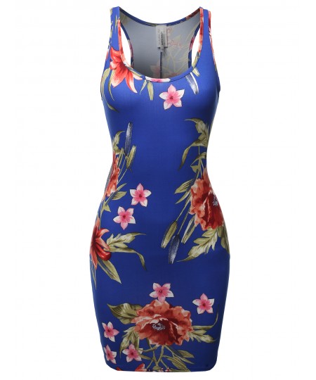 Women's Floral or Camouflage Printed Sexy Body-Con Racer-Back Mini Dress