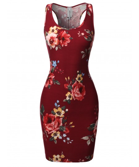 Women's Floral or Camouflage Printed Sexy Body-Con Racer-Back Mini Dress