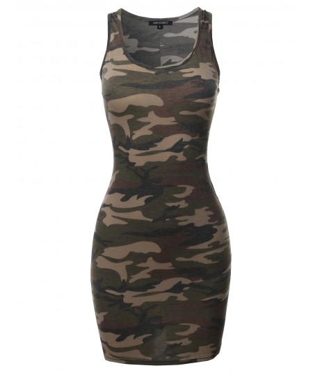 Women's Floral or Camouflage Printed Sexy Body-Con Racer-Back Mini Dress