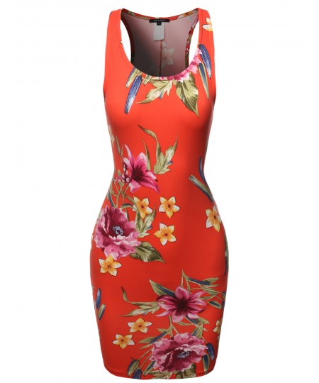 Women's Floral or Camouflage Printed Sexy Body-Con Racer-Back Mini Dress