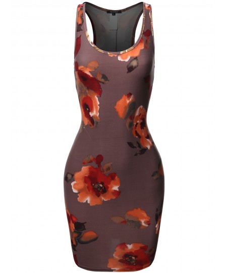 Women's Floral or Camouflage Printed Sexy Body-Con Racer-Back Mini Dress