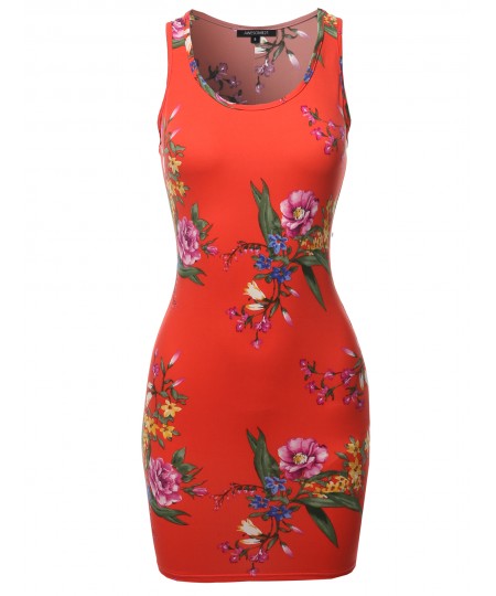 Women's Floral or Camouflage Printed Sexy Body-Con Racer-Back Mini Dress