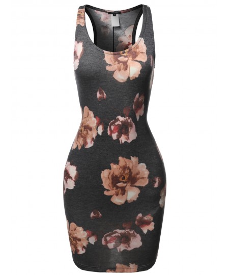 Women's Floral or Camouflage Printed Sexy Body-Con Racer-Back Mini Dress