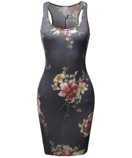 Women's Floral or Camouflage Printed Sexy Body-Con Racer-Back Mini Dress