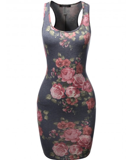 Women's Floral or Camouflage Printed Sexy Body-Con Racer-Back Mini Dress