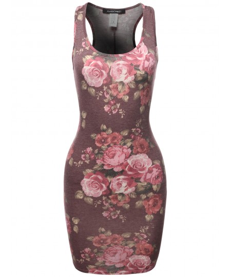 Women's Floral or Camouflage Printed Sexy Body-Con Racer-Back Mini Dress