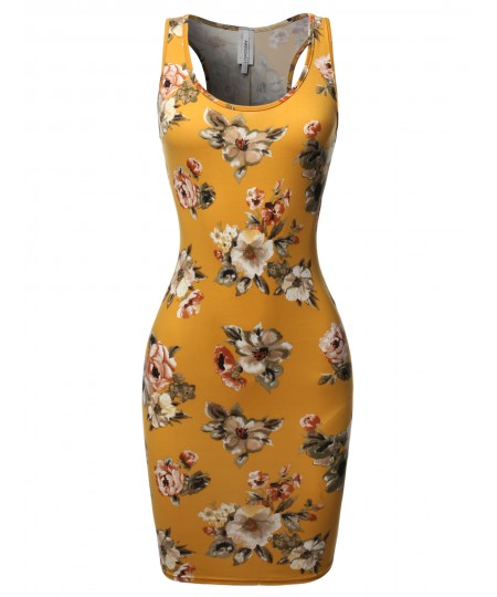 Women's Floral or Camouflage Printed Sexy Body-Con Racer-Back Mini Dress