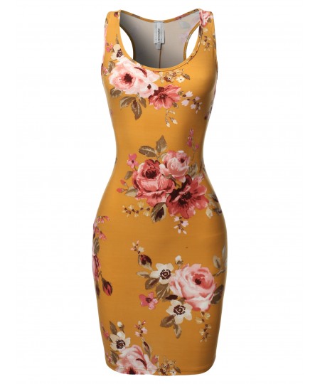 Women's Floral or Camouflage Printed Sexy Body-Con Racer-Back Mini Dress