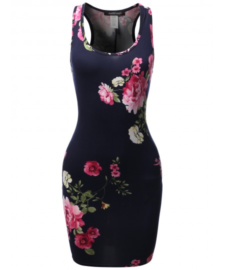 Women's Floral or Camouflage Printed Sexy Body-Con Racer-Back Mini Dress