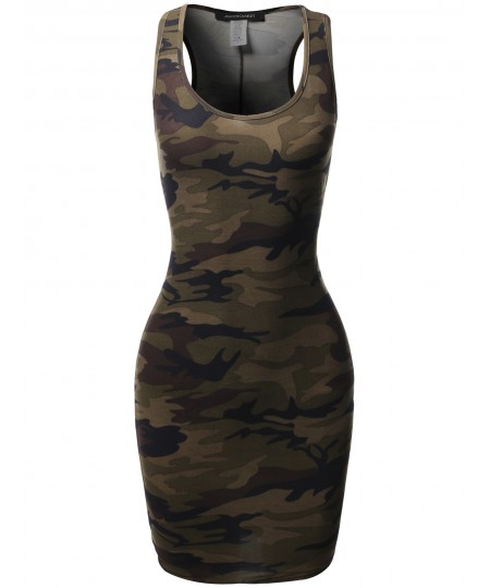 Women's Floral or Camouflage Printed Sexy Body-Con Racer-Back Mini Dress