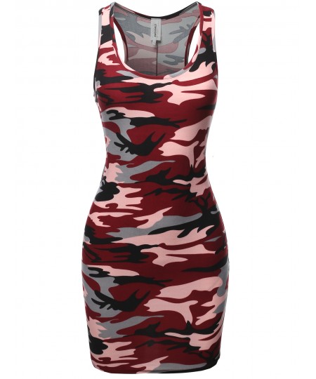 Women's Floral or Camouflage Printed Sexy Body-Con Racer-Back Mini Dress