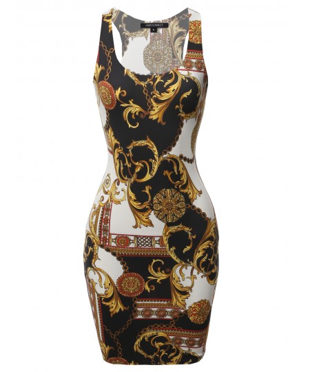 Women's Floral or Camouflage Printed Sexy Body-Con Racer-Back Mini Dress