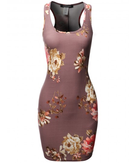 Women's Floral or Camouflage Printed Sexy Body-Con Racer-Back Mini Dress