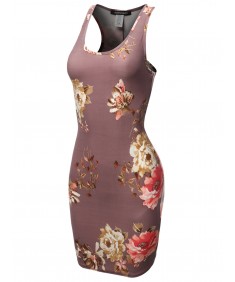 Women's Floral or Camouflage Printed Sexy Body-Con Racer-Back Mini Dress