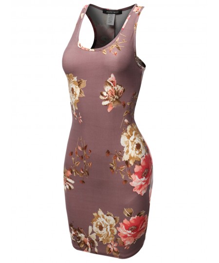 Women's Floral or Camouflage Printed Sexy Body-Con Racer-Back Mini Dress