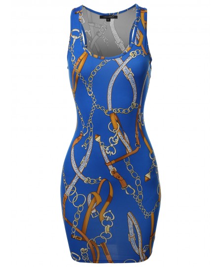 Women's Floral or Camouflage Printed Sexy Body-Con Racer-Back Mini Dress