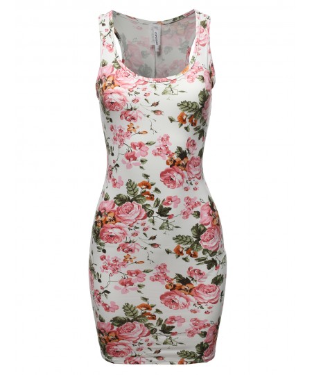 Women's Floral or Camouflage Printed Sexy Body-Con Racer-Back Mini Dress