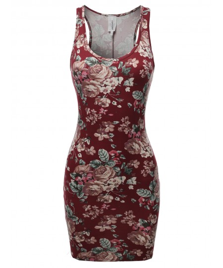 Women's Floral or Camouflage Printed Sexy Body-Con Racer-Back Mini Dress