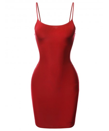 Women's Solid Spaghetti Strap Body-Con Mini Dress - Made In USA