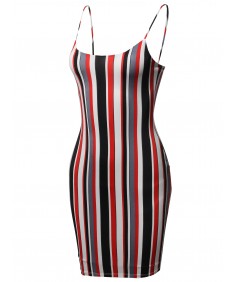 Women's Vertical Stripes Spaghetti Strap Body-Con Mini Dress - Made in USA