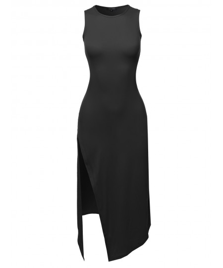 Women's Solid One Side Slit Tank Maxi Dress