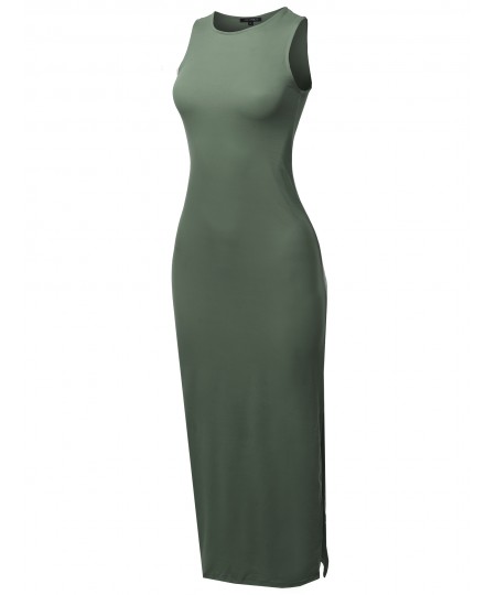 Women's Solid Two Side Slit Tank Maxi Dress