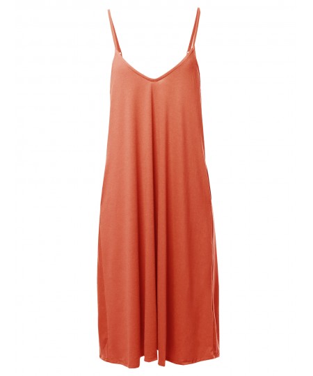 Women's Solid V-neck Cami Knee Length Dress