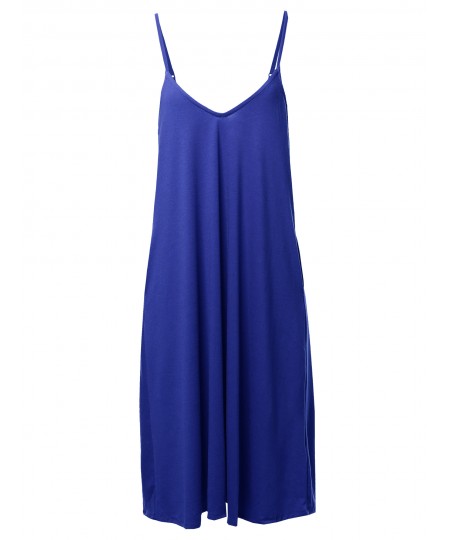 Women's Solid V-neck Cami Knee Length Dress