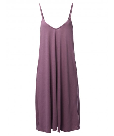 Women's Solid V-neck Cami Knee Length Dress